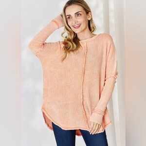 Oversized Washed Waffle Long Sleeve Top